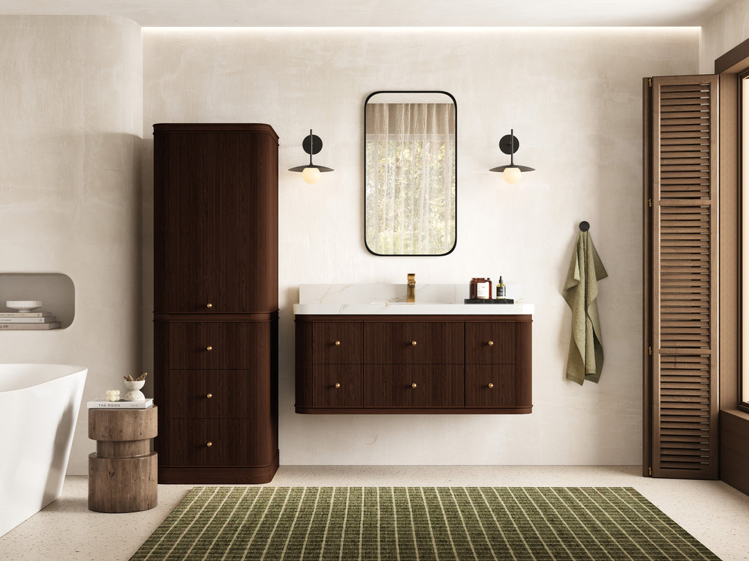 Hampton Floating Teak 48 in. W x 22 in. D Single Sink Bathroom Vanity with Countertop - Full View