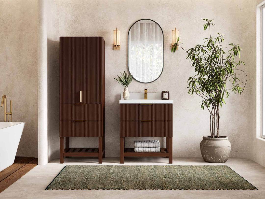 Catalina Teak 30 in W x 22 in D Free Standing Reeded Single Sink Bathroom Vanity