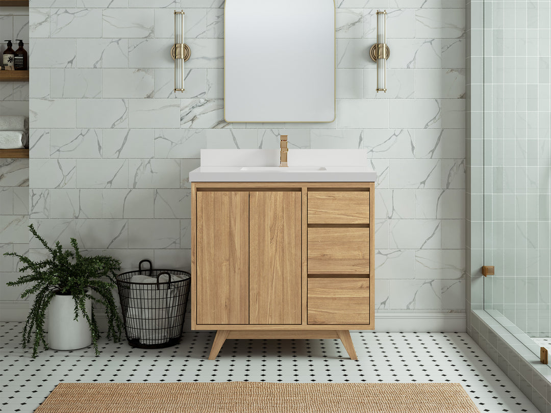 Madison Teak Wood 36 in. W x 22 in. D Center Sink Bathroom Vanity
