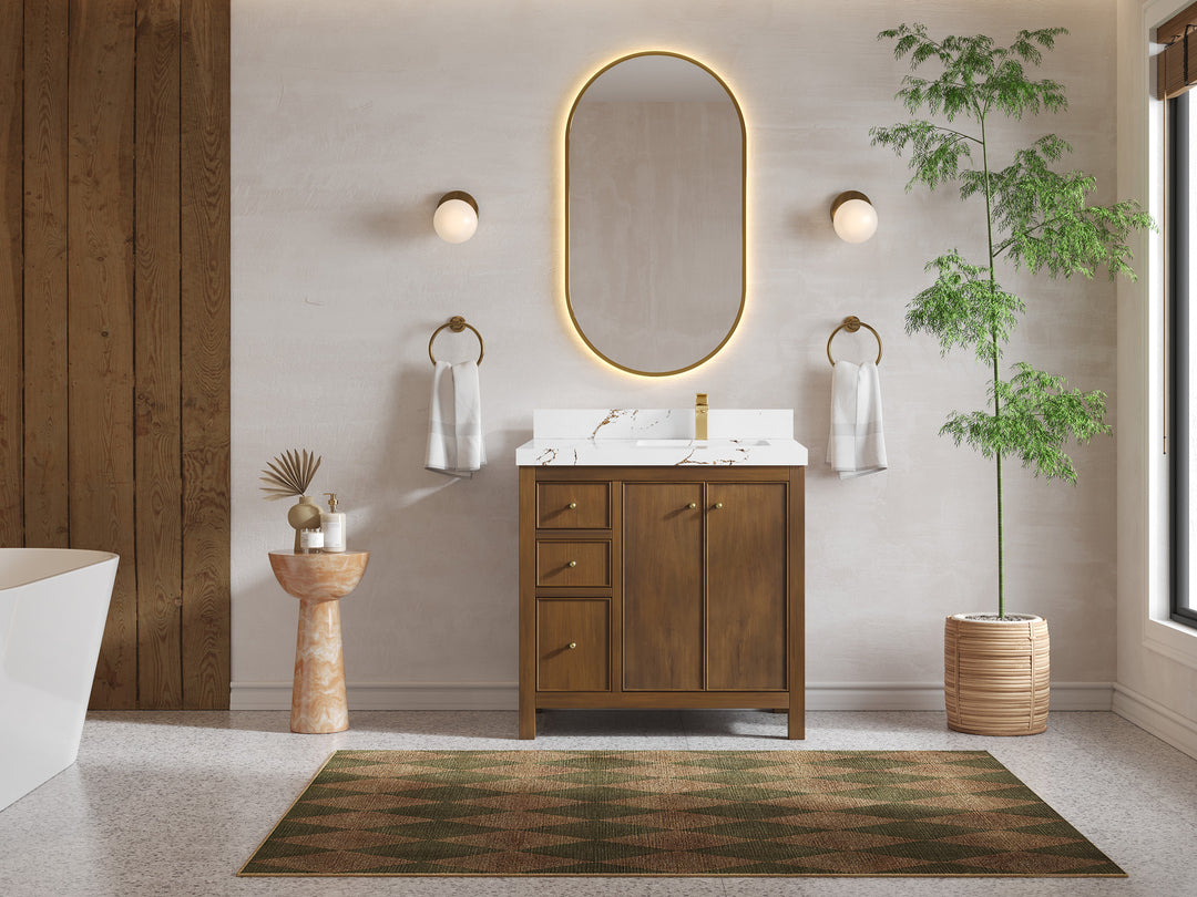 Chicago Teak 36 in. W x 22 in. D Right Offset Sink Bathroom Vanity