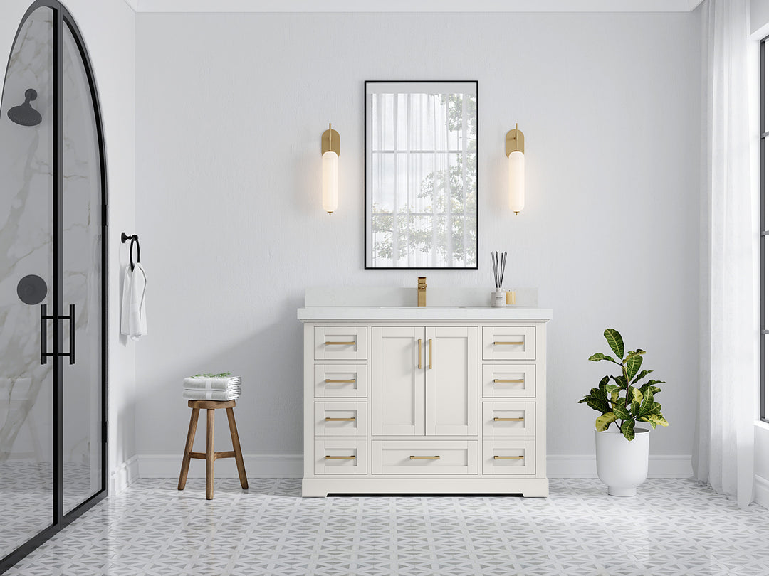 Boston 48 in. W x 22 in. D Single Sink Bathroom Vanity in Alabaster with Countertop - Full View