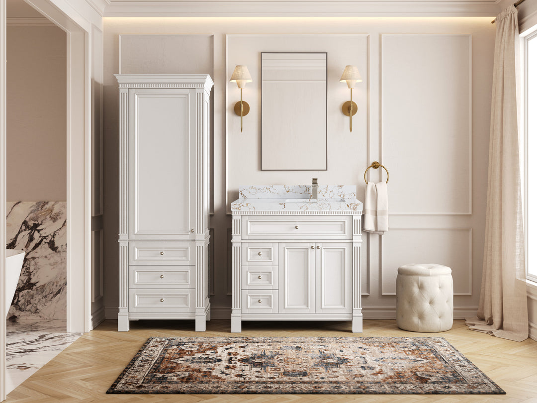 Paris 36 in. W x 22 in. D Right Offset Sink Bathroom Vanity in  White with Countertop - Full View