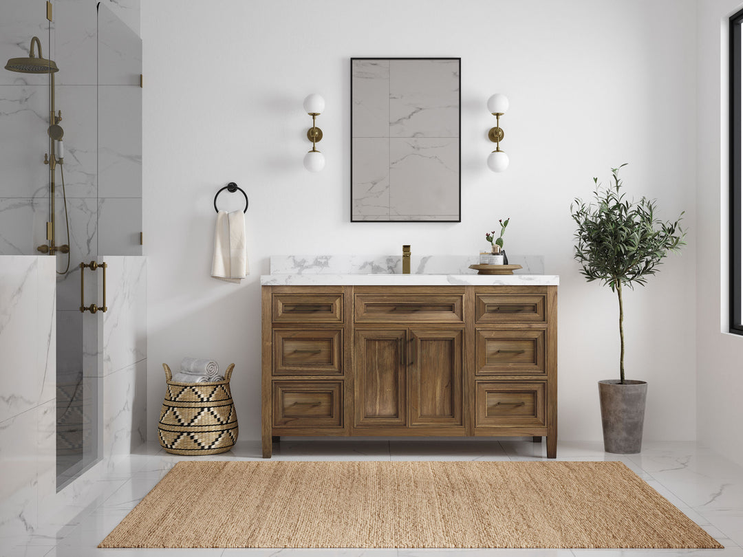 Santa Monica Teak Wood 60 in. W x 22 in. D Single Sink Bathroom Vanity