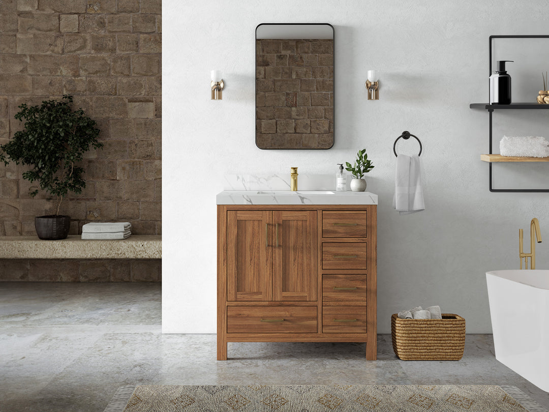 Malibu Teak Wood 36 in. W x 22 in. D Center Sink Bathroom Vanity