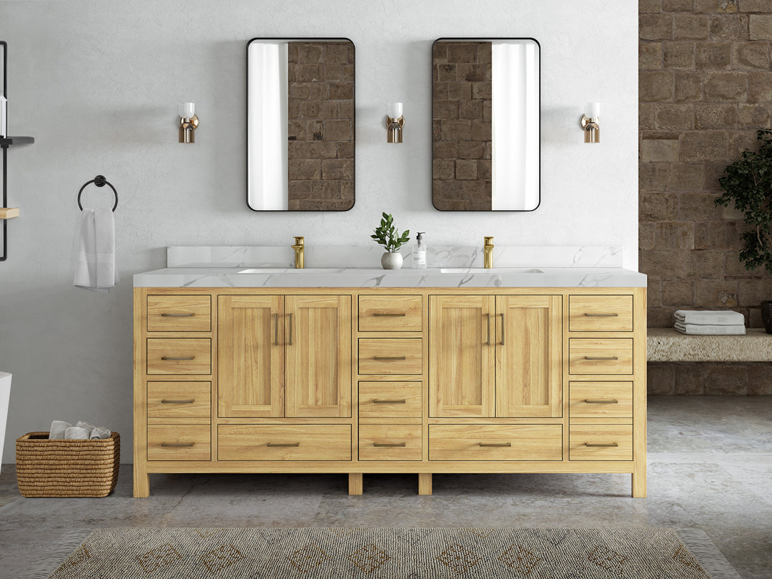 Malibu Teak Wood 84 in. W x 22 in. D Double Sink Bathroom Vanity