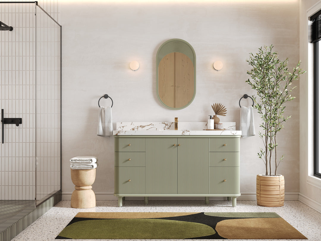Miami 60 in. W x 22 in. D Single Sink Bathroom Vanity in Evergreen with Countertop - Full View