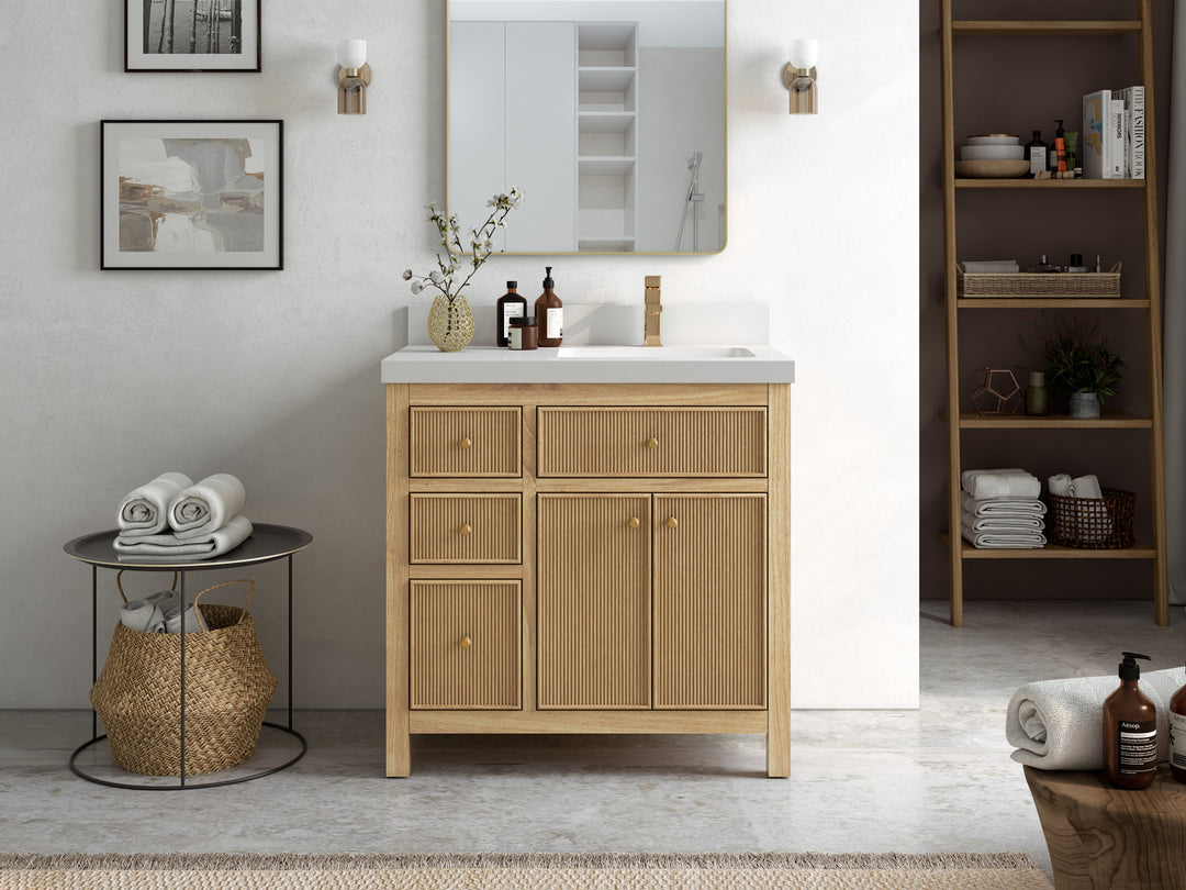 Sonoma Teak Wood 36 in. W x 22 in. D Right Offset Sink Bathroom Vanity