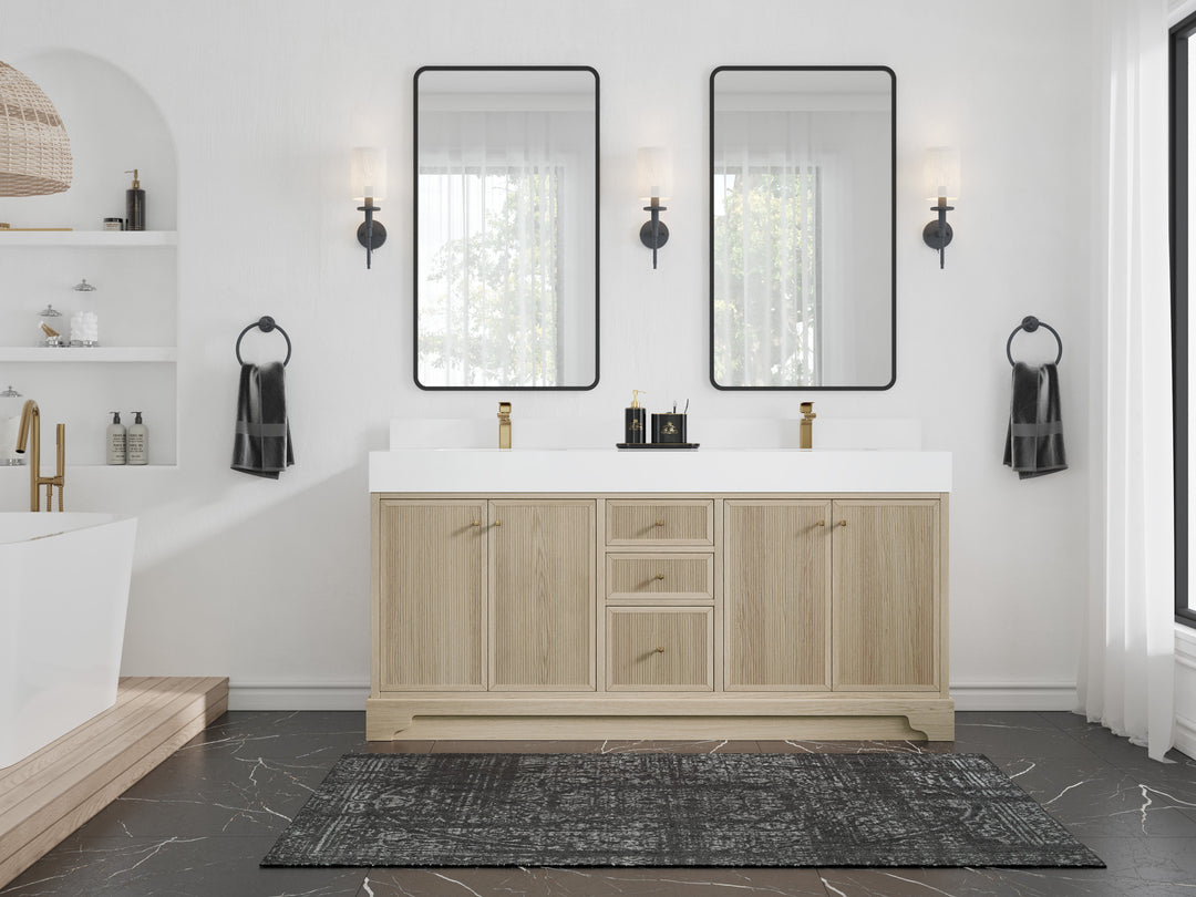 Manhattan White Oak 72 in. W x 22 in. D Double Sink Bathroom Vanity