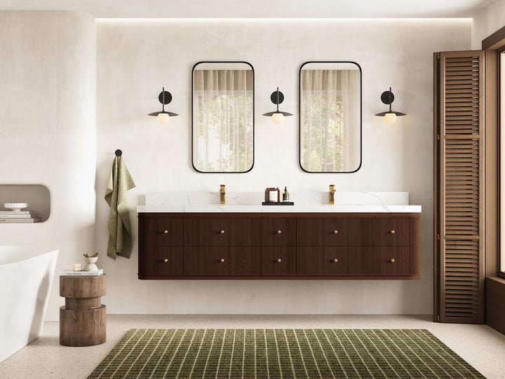 Hampton Floating Teak 84 in. W x 22 in. D Double Sink Bathroom Vanity (Dark Walnut) - photo 4