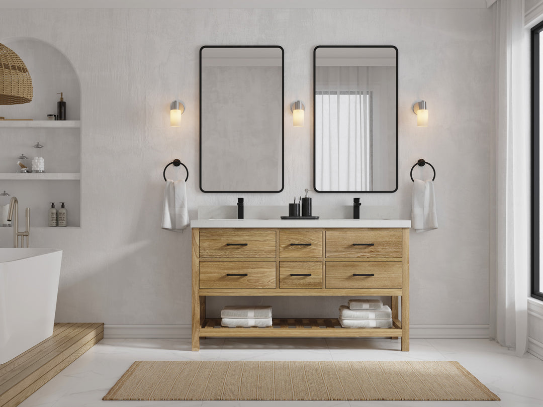 Parker Teak Wood 60 in. W x 22 in. D Double Sink Bathroom Vanity