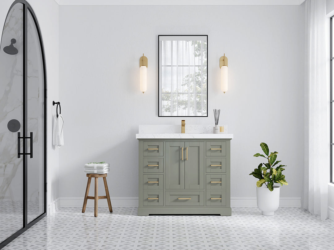 Boston 42 in. W x 22 in. D Single Sink Bathroom Vanity in Evergreen with Countertop - Full View