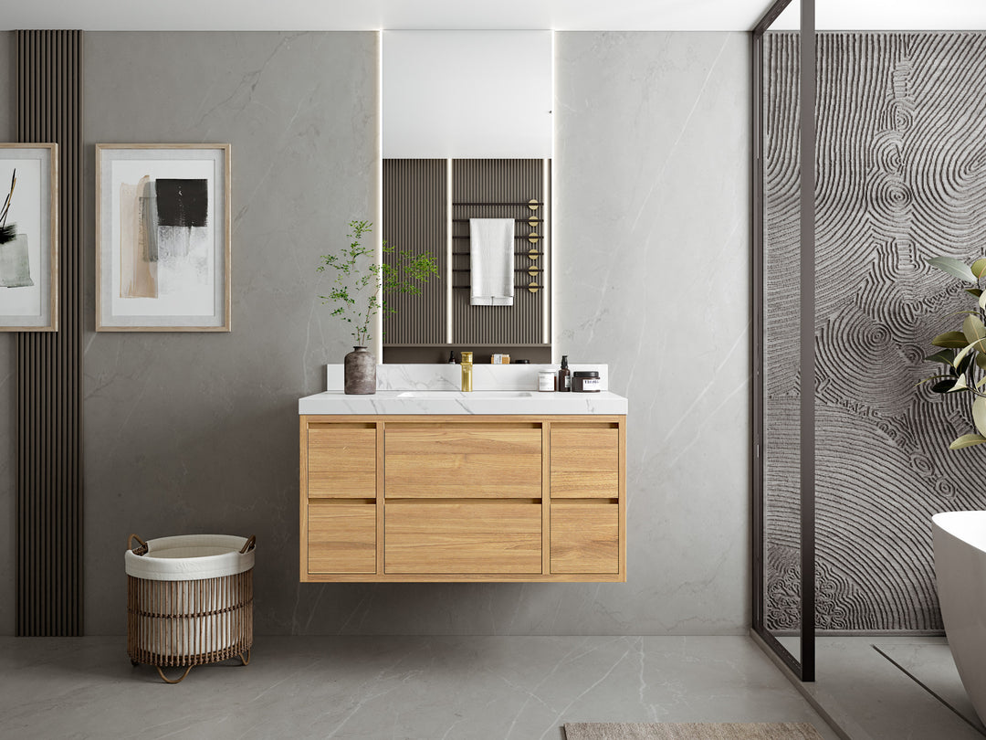 Madison Floating Teak 42 in. W x 22 in. D Single Sink Bathroom Vanity