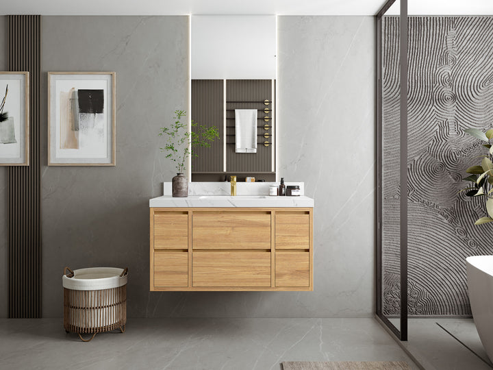 Madison Floating Teak 42 in. W x 22 in. D Single Sink Bathroom Vanity - photo 4