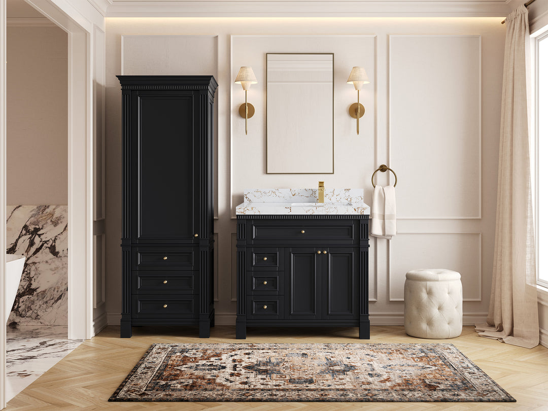 Paris 36 in. W x 22 in. D Right Offset Sink Bathroom Vanity in  Black with Countertop - Full View