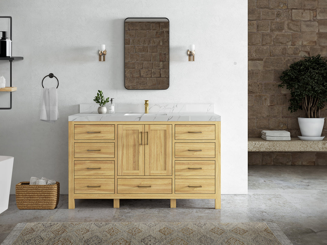 Malibu Teak Wood 60 in. W x 22 in. D Single Sink Bathroom Vanity