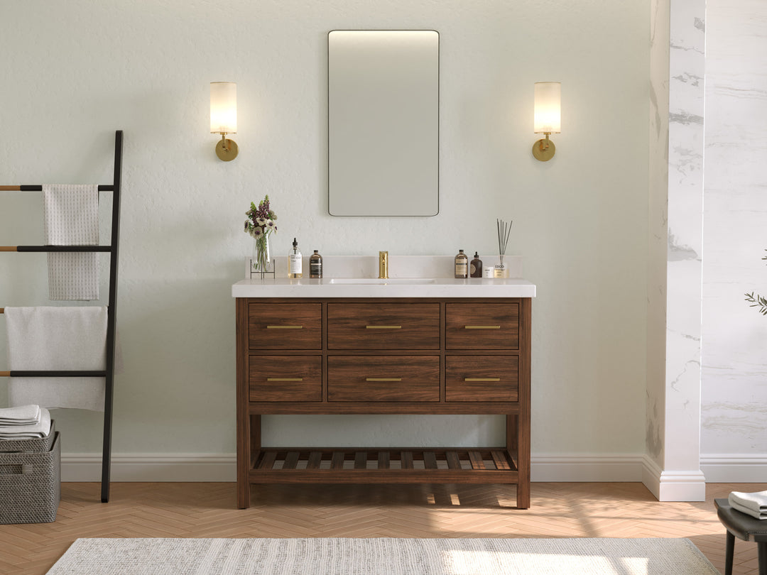 Parker Teak  48 in. W x 22 in. D Single Sink Bathroom Vanity in Dark Walnut  with Countertop - Full View