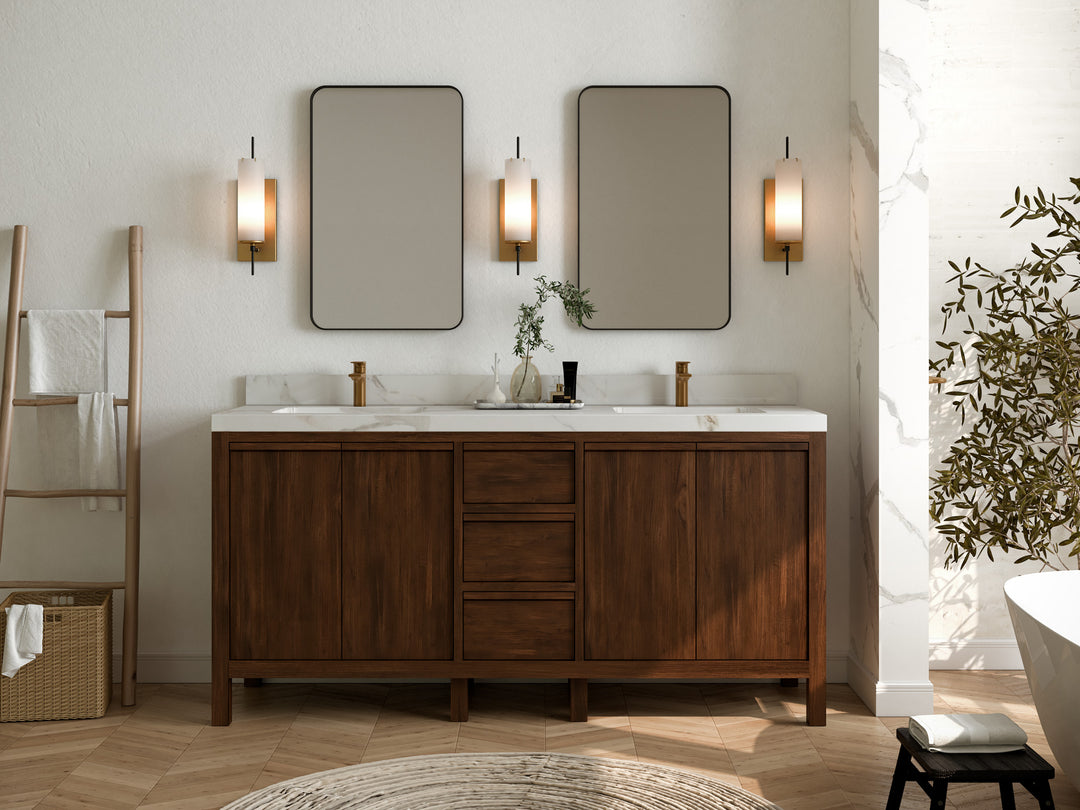 Elizabeth Teak 72 in. W x 22 in. D Double Sink Bathroom Vanity in Dark Walnut with Countertop - Full View