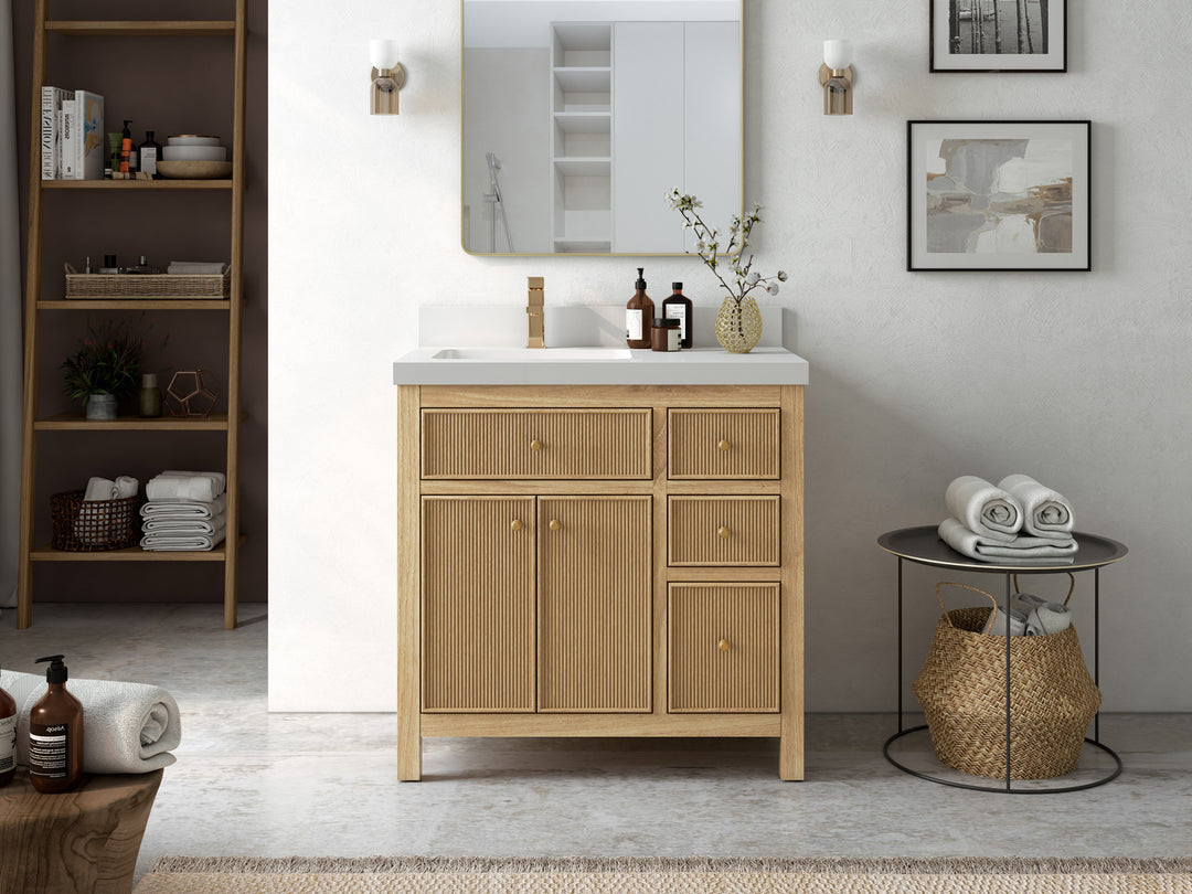 Sonoma Teak Wood 36 in. W x 22 in. D Left Offset Sink Bathroom Vanity
