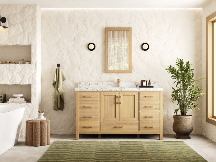 Malibu White Oak 60 in. W x 22 in. D Single Sink Bathroom Vanity - photo 4