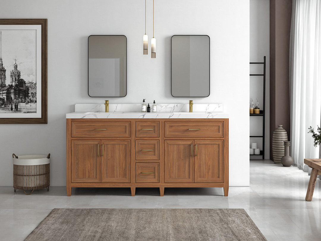 Santa Monica Teak Wood 72 in. W x 22 in. D Double Sink Bathroom Vanity