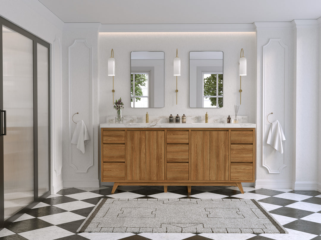 Madison Teak Wood 80 in. W x 22 in. D Double Sink Bathroom Vanity