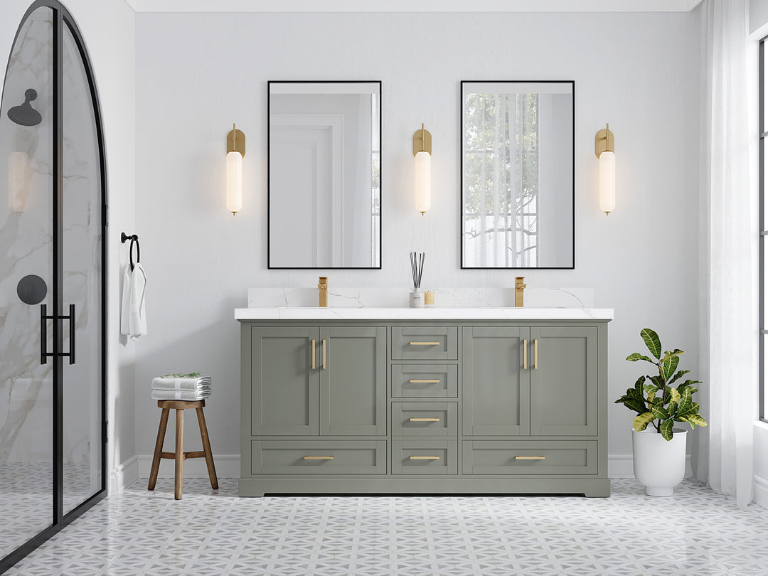 Boston 72 in. W x 22 in. D Double Sink Bathroom Vanity in Evergreen with Countertop - Full View