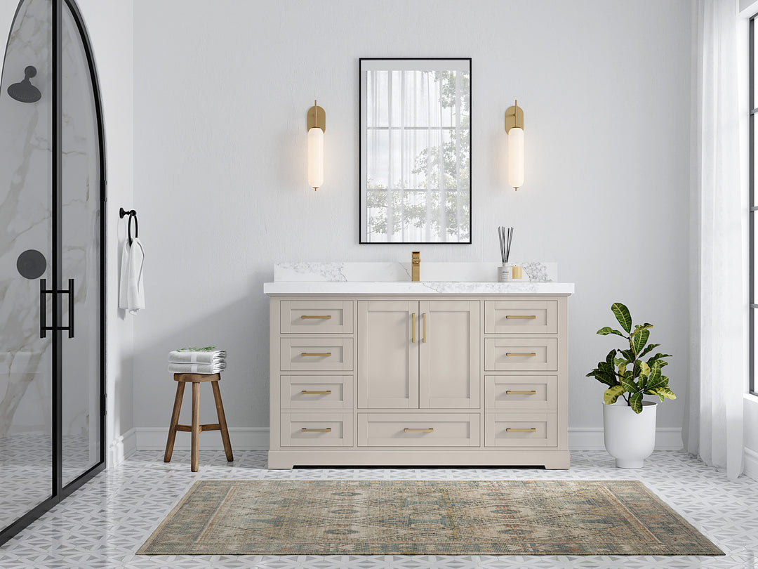 Boston 60 in. W x 22 in. D Single Sink Bathroom Vanity in Fine Grain with Countertop - Full View