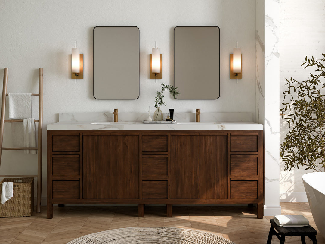 Elizabeth Teak 84 in. W x 22 in. D Double Sink Bathroom Vanity in Dark Walnut with Countertop - Full View