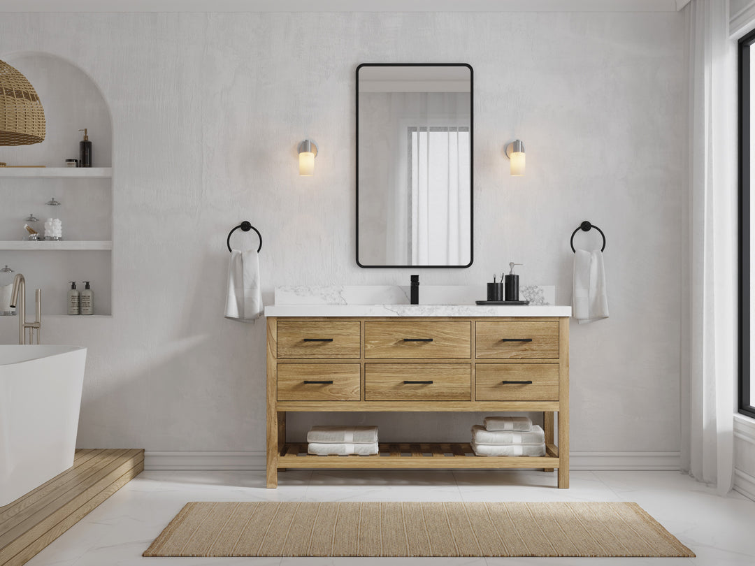 Parker Teak Wood 60 in. W x 22 in. D Single Sink Bathroom Vanity