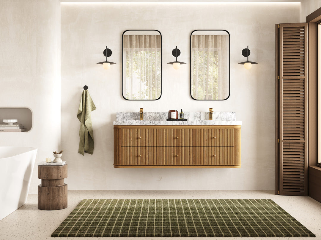 Hampton Floating Teak 60 in. W x 22 in. D Double Sink Bathroom Vanity with Countertop - Full View
