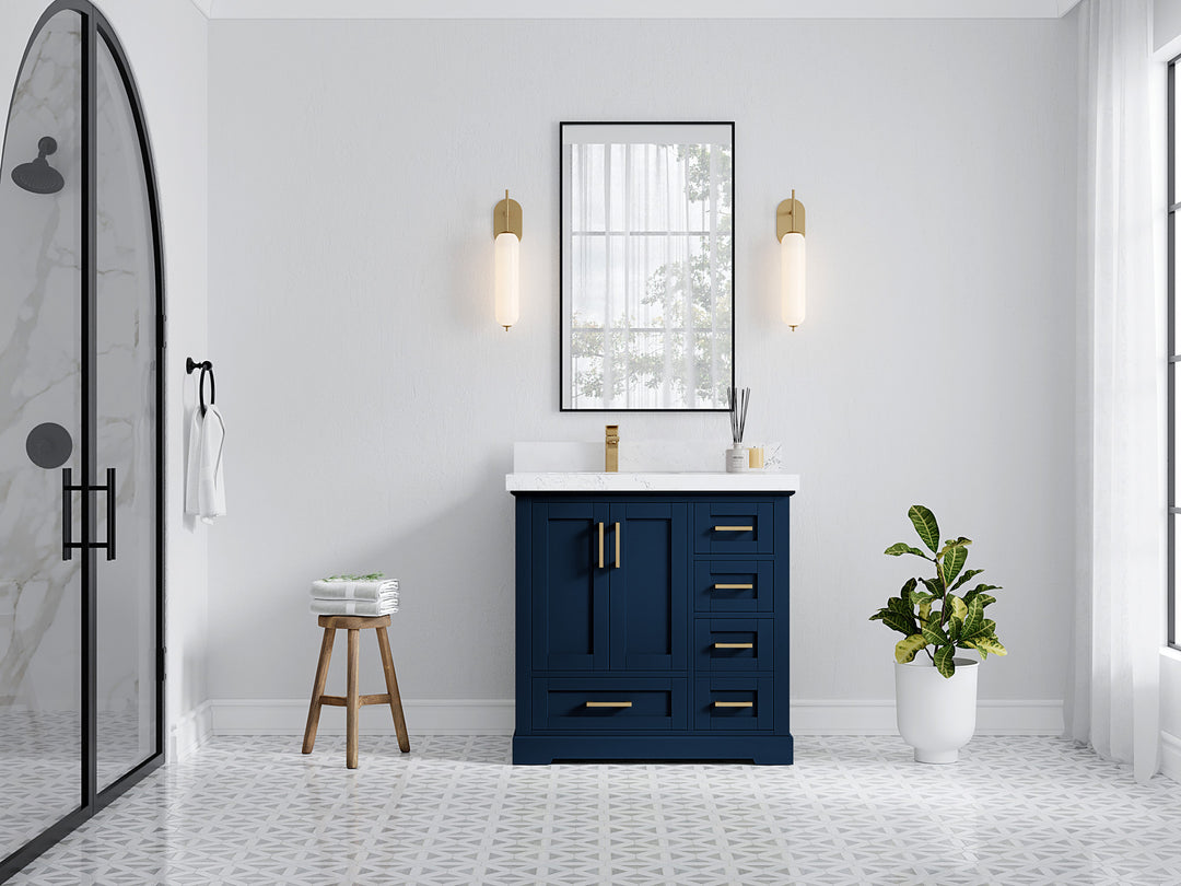 Boston 36 in. W x 22 in. D Single Sink Bathroom Vanity in Navy Blue with Countertop - Full View