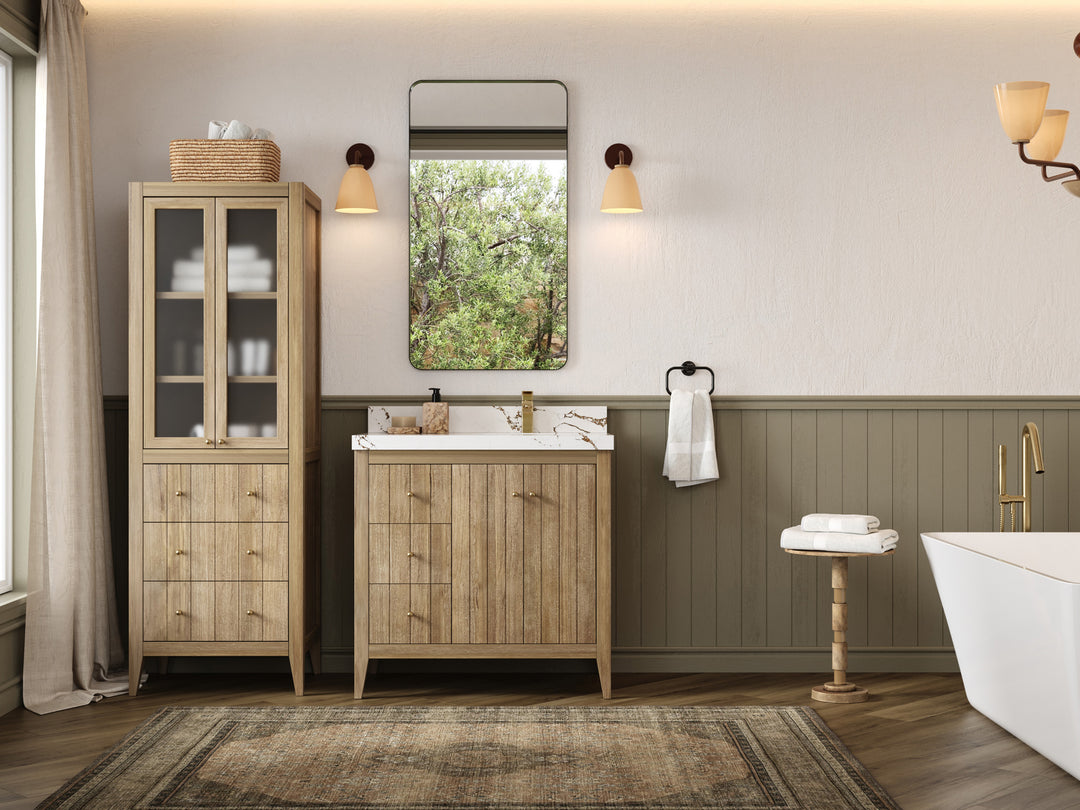 Atlanta Teak Wood 36 in. W x 22 in. D Right Offset Sink Bathroom Vanity
