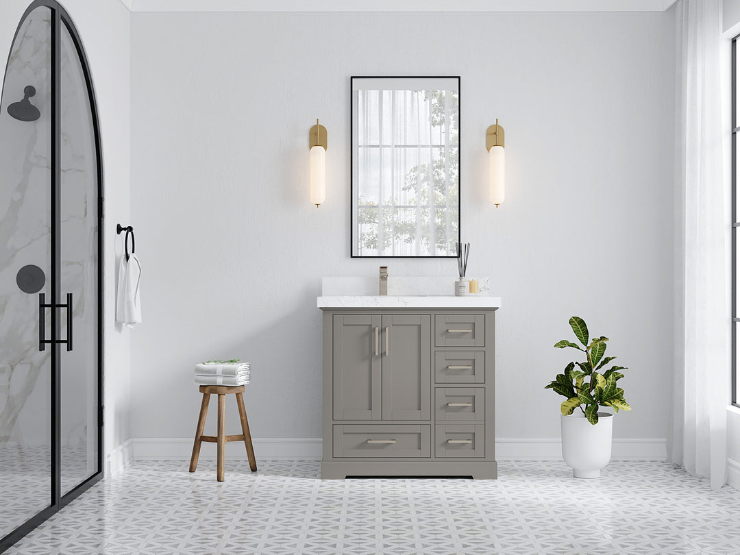 Boston 36 in. W x 22 in. D Single Sink Bathroom Vanity in Elephant Skin Gray with Countertop - Full View