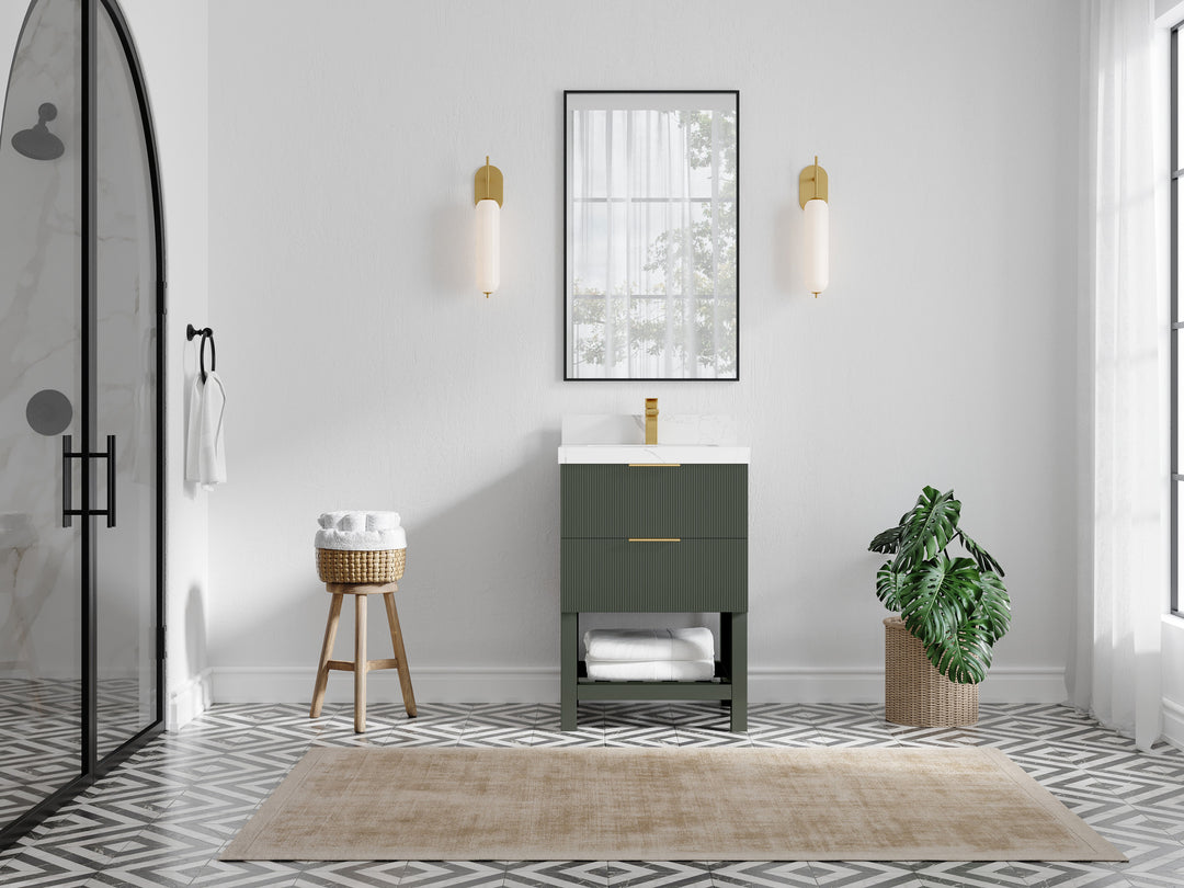 Catalina 24 in. W x 22 in. D Single Sink Bathroom Vanity in Pewter Green with Countertop - Full View