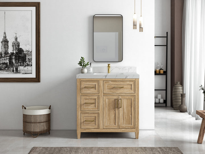 Santa Monica Teak Wood 36 in. W x 22 in. D Center Sink Bathroom Vanity - photo 4