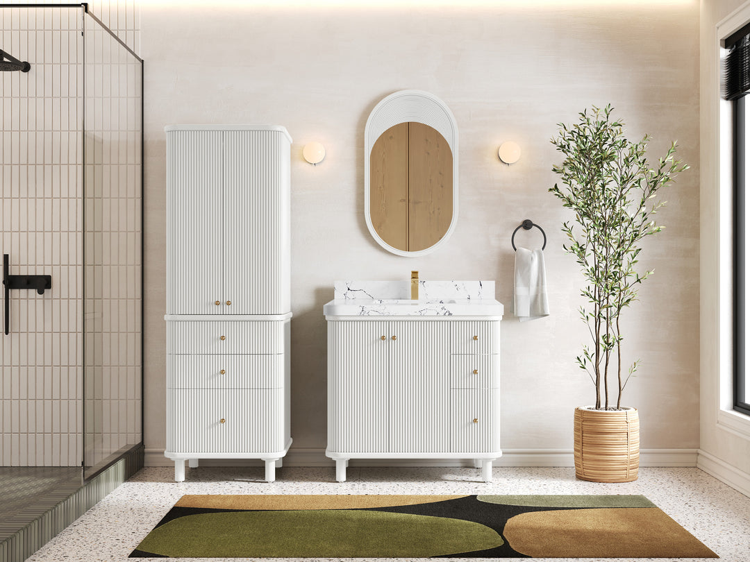 Miami 36 in. W x 22 in. D Center Sink Bathroom Vanity in White with Countertop - Full View