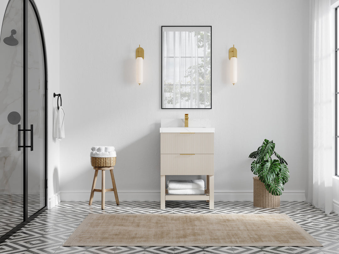 Catalina 24 in. W x 22 in. D Double Sink Bathroom Vanity in Fine Grain with Countertop- Full View
