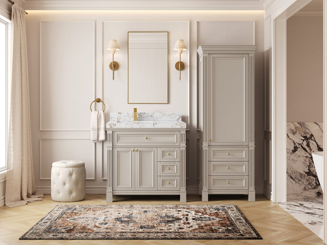Paris 36 in. W x 22 in. D Right Offset Sink Bathroom Vanity in  Fine Grain  with Countertop - Full View