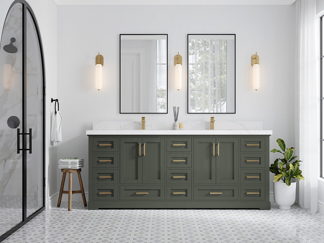 Boston 84 in. W x 22 in. D Single Sink Bathroom Vanity in Pewter Green with Countertop - Full View