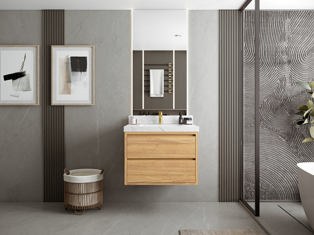 Madison Floating Teak 30 in. W x 22 in. D Single Sink Bathroom Vanity