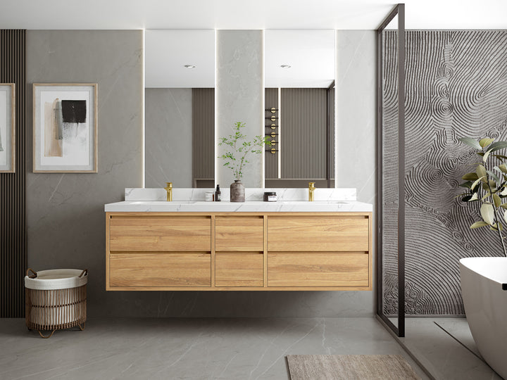 Madison Floating Teak 72 in. W x 22 in. D Double Sink Bathroom Vanity - photo 4