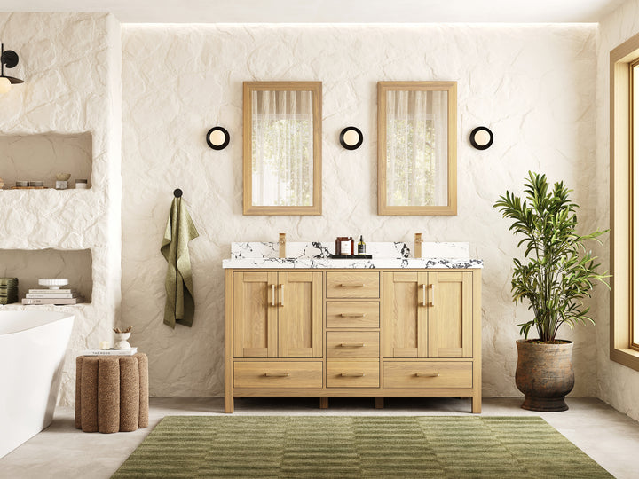 Malibu White Oak 60 in. W x 22 in. D Double Sink Bathroom Vanity - photo 4
