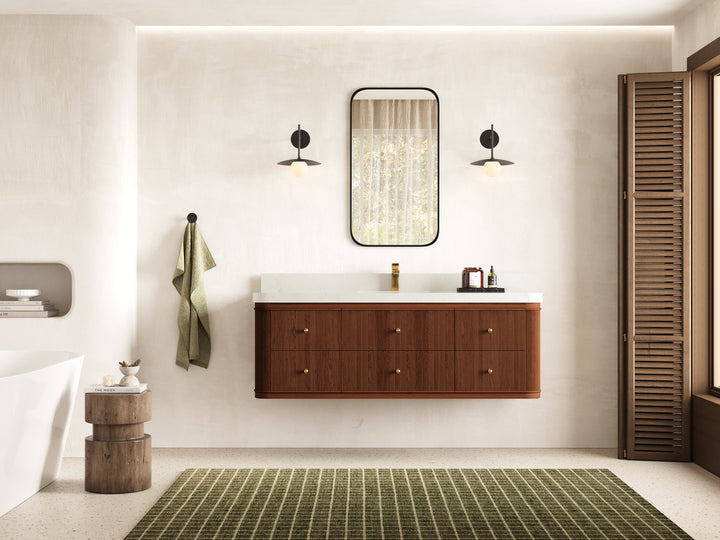 Hampton Floating Teak 60 in. W x 22 in. D Single Sink Bathroom Vanity (Dark Natural) - photo 4