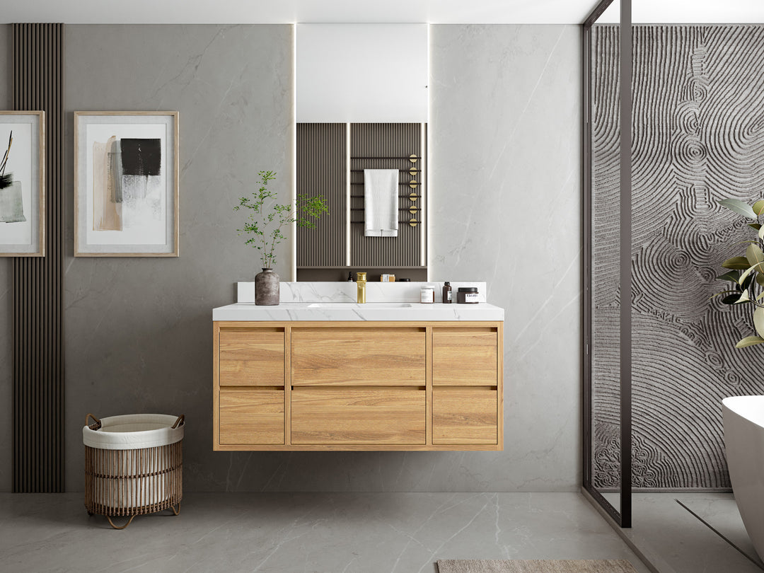 Madison Floating Teak 48 in. W x 22 in. D Single Sink Bathroom Vanity