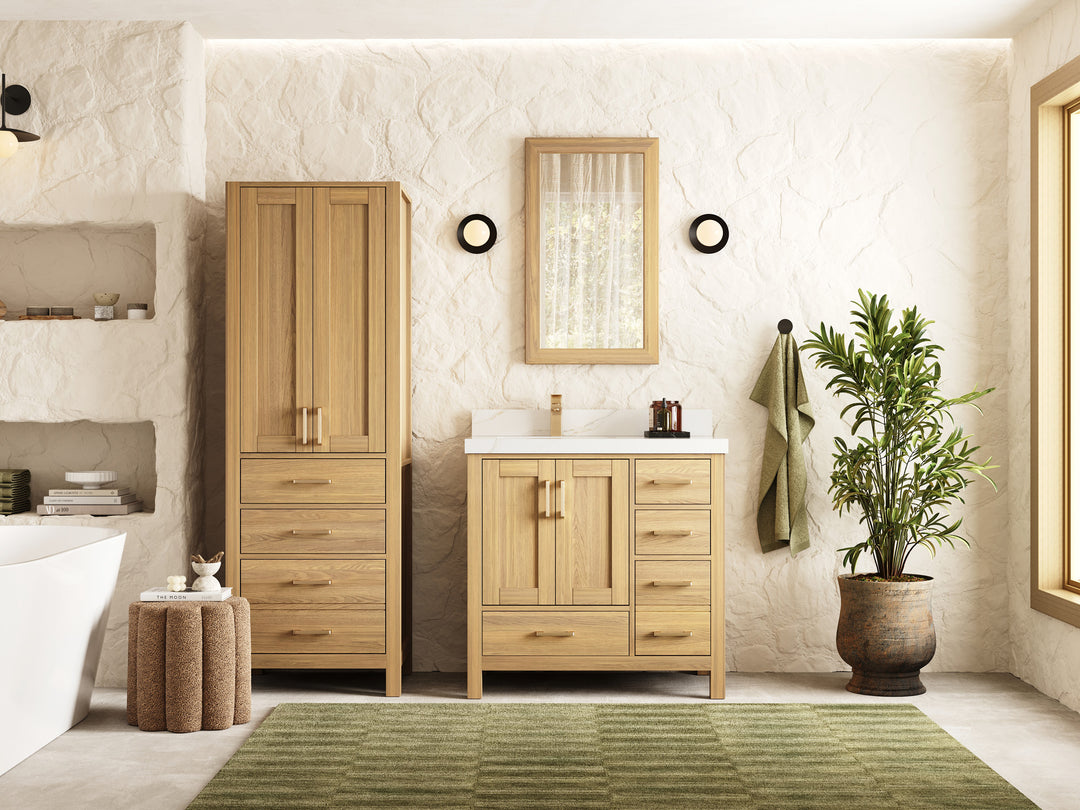 Malibu White Oak 36 in. W x 22 in. D Left Offset Sink Bathroom Vanity