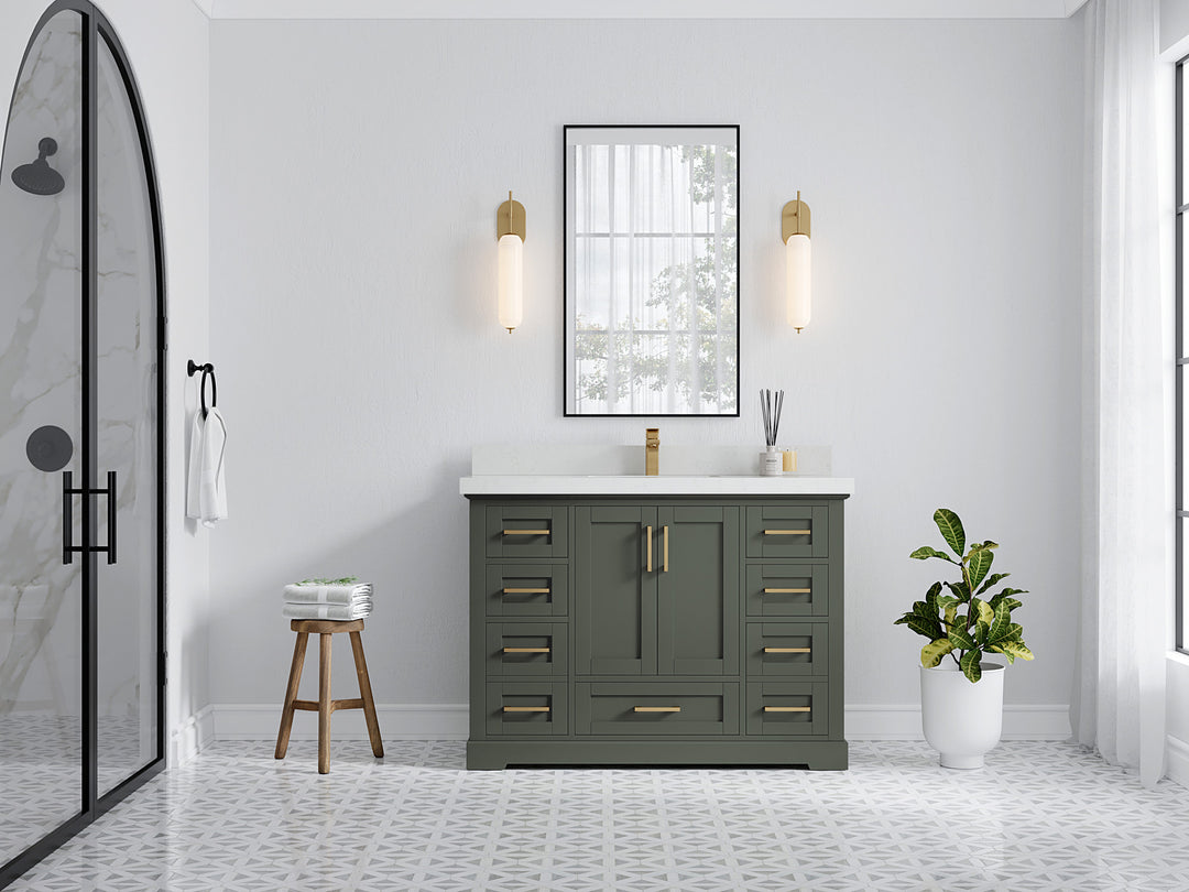 Boston 48 in. W x 22 in. D Single Sink Bathroom Vanity in Pewter Green with Countertop - Full View