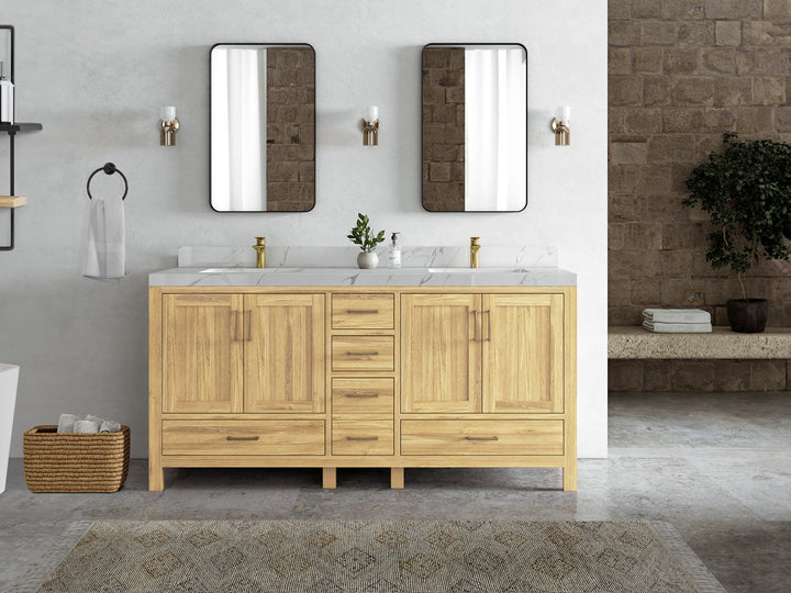 Malibu Teak Wood 72 in. W x 22 in. D Double Sink Bathroom Vanity - photo 4