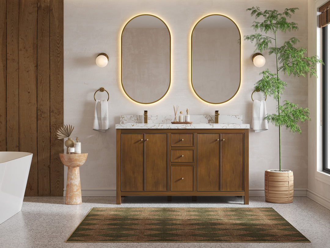 Chicago Teak 60 in. W x 22 in. D Double Sink Bathroom Vanity