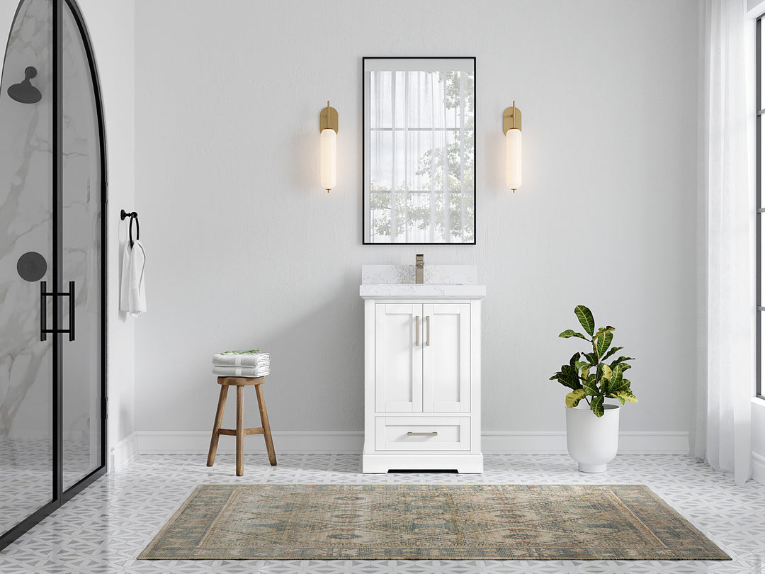 Boston 24 in. W x 22 in. D Single Sink Bathroom Vanity in White with Countertop - Full View