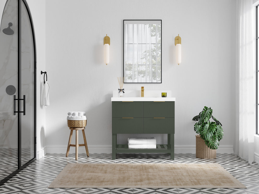 Catalina 36 in. W x 22 in. D Single Sink Bathroom Vanity in Pewter Green with Countertop - Full View